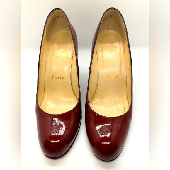 SOLD Christian Louboutin Burgundy Patent Leather  Zeppa Wedge Pumps Size 36.5 - Picture 2 of 9